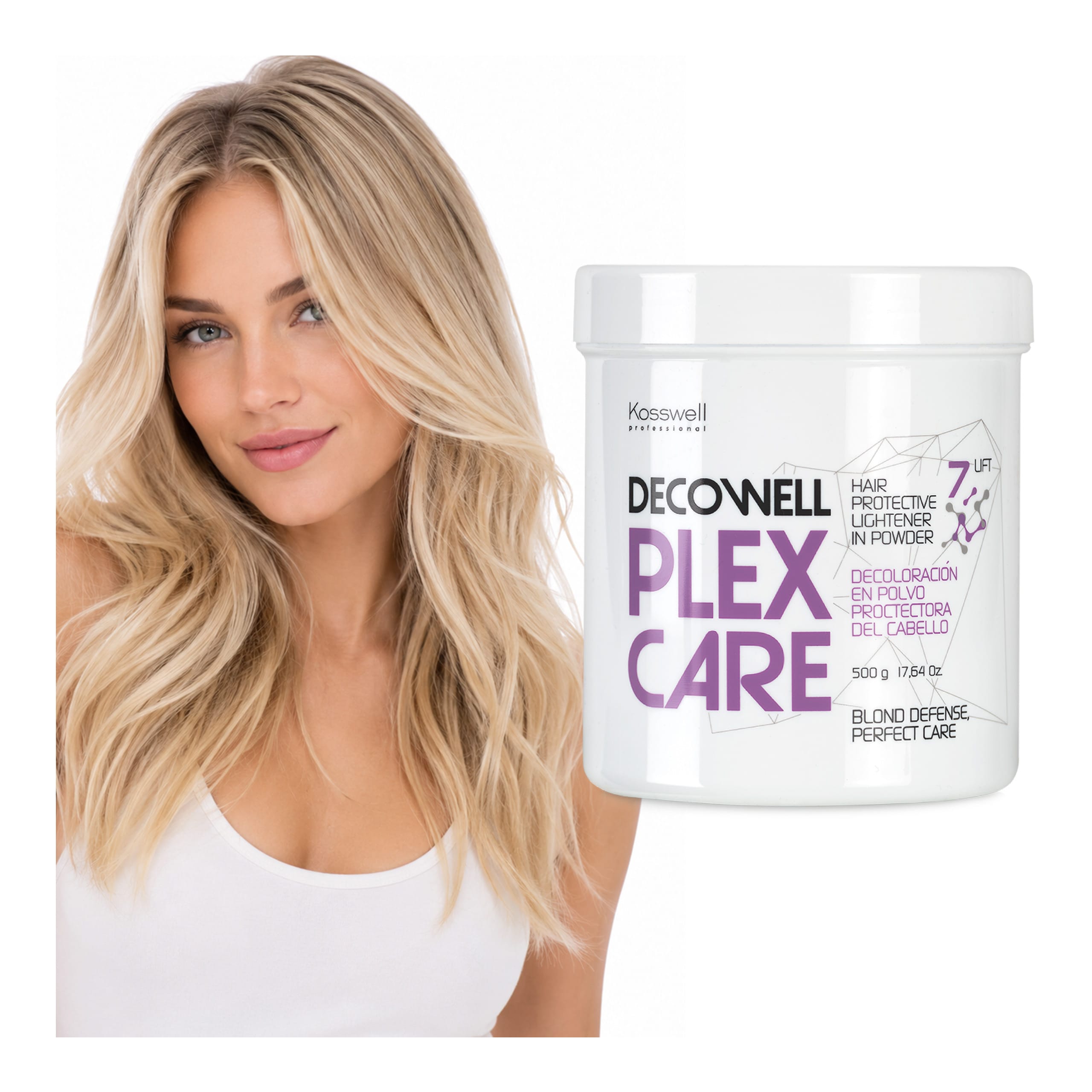 Kosswell Decowell Plex Care 500 g – rozjaśniacz do włosów z ochroną Plex – aranżacja produktu