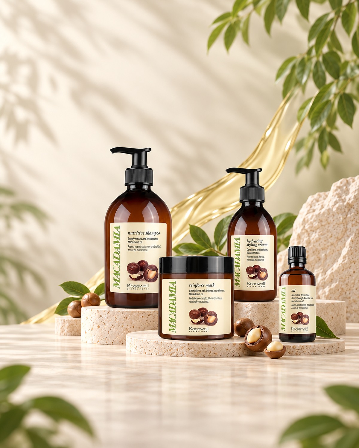 Rytuał pielęgnacji włosów suchych z produktami Kosswell Macadamia